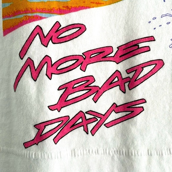 Jordache Vintage No More Bad Days Cropped Tee 80s retro neon dolphin t-shirt | S - Picture 9 of 15